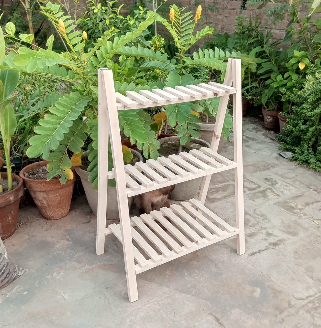 Wooden Plant Stand 2 Tier Foldable Flower Pot Display Shelf Rack Solid Wood Floor Two-layer Storage Balcony Folding Flower Stand