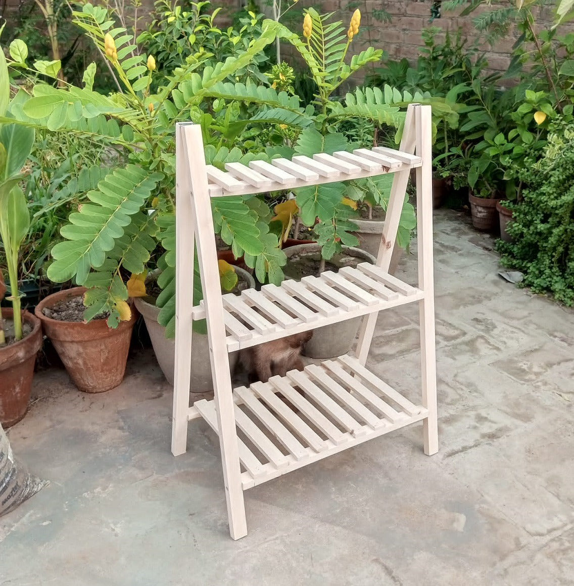 Wooden Plant Stand 2 Tier Foldable Flower Pot Display Shelf Rack Solid Wood Floor Two-layer Storage Balcony Folding Flower Stand