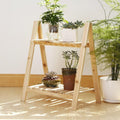 Wooden Plant Stand 2 Tier Foldable Flower Pot Display Shelf Rack Solid Wood Floor Two-layer Storage Balcony Folding Flower Stand